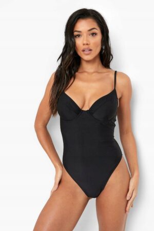 X3D222 BOOHOO CZARNY STRÓJ KĄPIELOWY FISZBINY 36 S