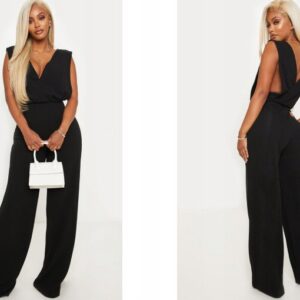 Z3E307 PRETTYLITTLETHING SHAPE CZARNY KOMBINEZON Z GŁĘBOKIM DEKOLTEM 36 S