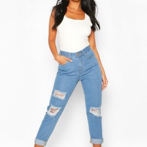 Z7E303 BOOHOO PETITE JEANSY BOYFRIEND DZIURY 40 L