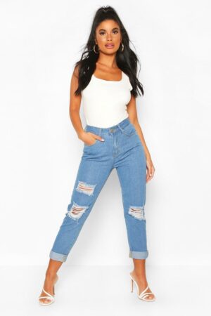 Z7E303 BOOHOO PETITE JEANSY BOYFRIEND DZIURY 40 L