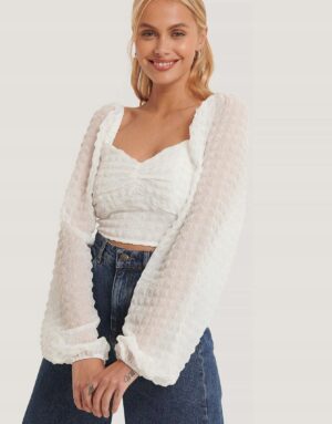 Z1B208 NA-KD BIAŁA BLUZKA TOP BOHO L L - obrazek 4