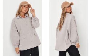Z6D007 JEANSOWA KOSZULA DAMSKA BEŻOWA MISSGUIDED PETITE 34