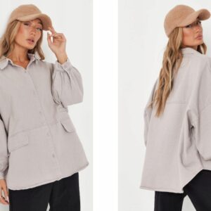 Z6D007 JEANSOWA KOSZULA DAMSKA BEŻOWA MISSGUIDED PETITE 34