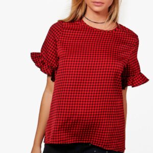 Z3D112 BOOHOO CZERWONA BLUZKA W KRATĘ XS XS