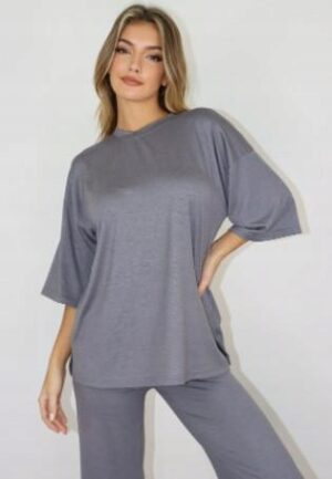 Z9D102 LUŹNA SZARA PIŻAMA TOP ZE SPODNIAMI SZARA MISSGUIDED TALL L - obrazek 2