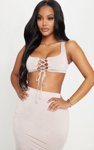 Z6G211*PLT SZARY CROP TOP WIĄZANY SHAPE XL 42 A00 - obrazek 2