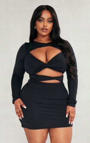 M8A010 DOPASOWANA SUKIENKA Z WYCIĘCIAMI PLUS SIZE PRETTYLITTLETHING 44 - obrazek 3