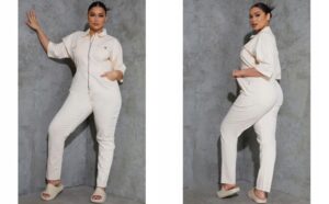 M9B101 DAMSKI KOMBINEZON Z KRÓTKIM RĘKAWEM NA ZAMEK PRETTYLITTLETHING 44
