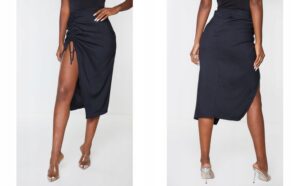 Z0C006 MARSZCZONA SPÓDNICA Z ROZCIĘCIEM PAREO CZARNA PRETTYLITTLETHING 40