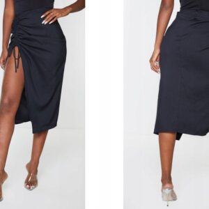 Z0C006 MARSZCZONA SPÓDNICA Z ROZCIĘCIEM PAREO CZARNA PRETTYLITTLETHING 40