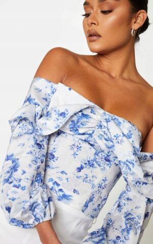 X2D114 PRETTYLITTLETHING WZORZYSTA BLUZKA TOP ODKRYTE RAMIONA 44 XXL - obrazek 2
