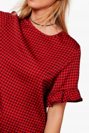 Z3D112 BOOHOO CZERWONA BLUZKA W KRATĘ XS XS - obrazek 2