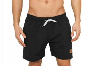 Z5E004 URBAN CLASSICS CZARNE SPODENKI PLAŻOWE SZORTY LOGO 4XL
