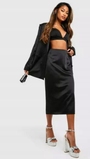 M2F306 BOOHOO SPÓDNICA DAMSKA CZARNA MIDI XXL