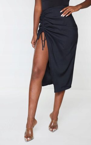Z0C006 MARSZCZONA SPÓDNICA Z ROZCIĘCIEM PAREO CZARNA PRETTYLITTLETHING 40 - obrazek 5