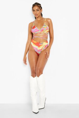 X3D225 BOOHOO KOLOROWE BIKINI FIGI WYSOKI STAN 36 S S - obrazek 2