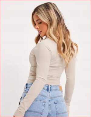 Z1A005 DOPASOWANA BLUZKA Z DŁUGIM RĘKAWEM ZE STÓJKĄ NELLY XS - obrazek 2