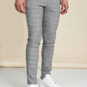 Z3D208 BOOHOOMAN SPODNIE GARNITUROWE PEPITKO 44L XXL