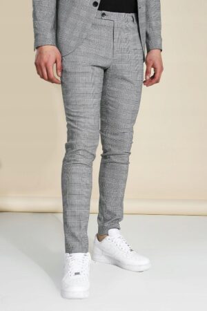 Z3D208 BOOHOOMAN SPODNIE GARNITUROWE PEPITKO 44L XXL