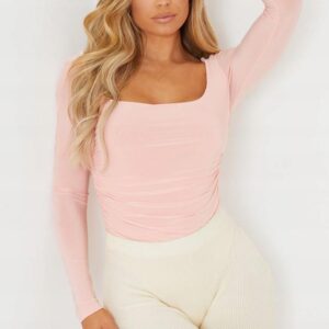 M3F107 MARSZCZONE RÓŻOWE BODY Z DŁUGIM RĘKAWEM PRETTYLITTLETHING 32