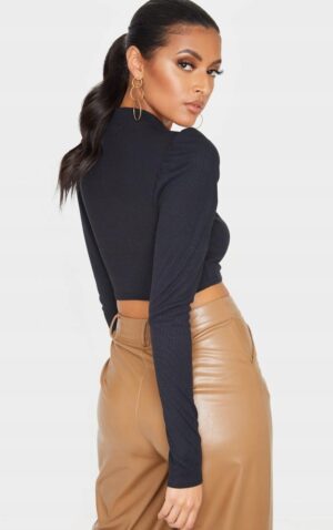 K1A106 PRETTYLITTLETHING DAMSKA CZARNA BLUZKA Z DŁUGIM RĘKAWEM CASUAL 36 - obrazek 2