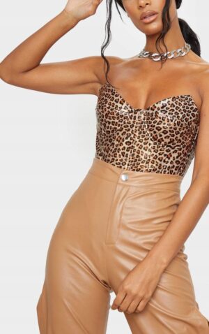 Z9F301 BODY GORSET Z FISZBINAMI PANTERKA EKO SKÓRA PRETTYLITTLETHING 34 - obrazek 4