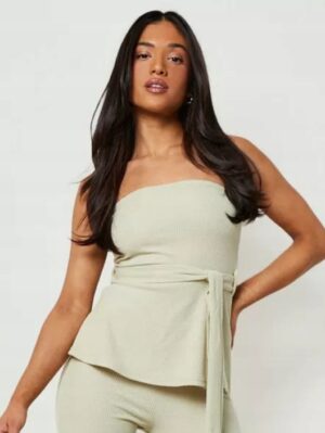 K0A022 BOOHOO DAMSKI TOP PRĄŻKOWANY KHAKI 36 - obrazek 2