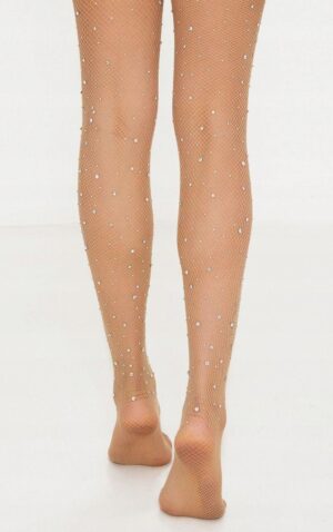 X6F023 PRETTYLITTLETHING KABARETKI RAJSTOPY BEŻOWE ZDOBIONE - obrazek 3