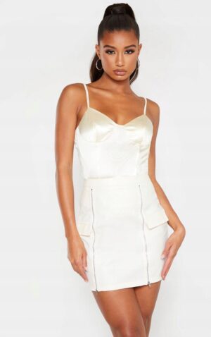 Z4E002 PRETTYLITTLETHING SPÓDNICA KREMOWA MINI 36 - obrazek 6
