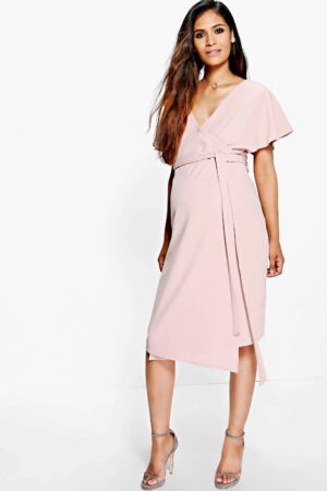 M8F101 KOPERTOWA SUKIENKA CIĄŻOWA WIĄZANA W PASIE BOOHOO MATERNITY 40 - obrazek 4