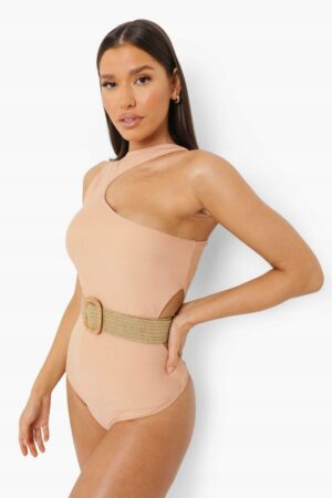 X3C004 BOOHOO STRÓJ KĄPIELOWY Z PASKIEM BEŻ 42 XL - obrazek 2