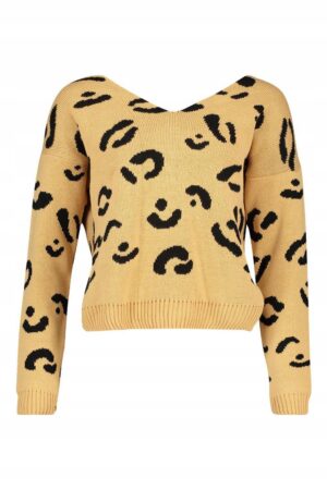 X0B203 BOOHOO SWETER DAMSKI WE WZÓR BRĄZOWY S/M - obrazek 2