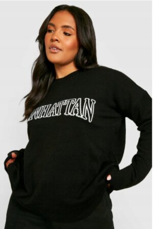 Z4E014 BOOHOO PLUS DAMSKI KLASYCZNY SWETER Z NAPISEM 46 3XL - obrazek 2