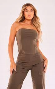 X5D307 PLT DAMSKI TOP KHAKI Z USZTYWNIENIEM TUBA 36