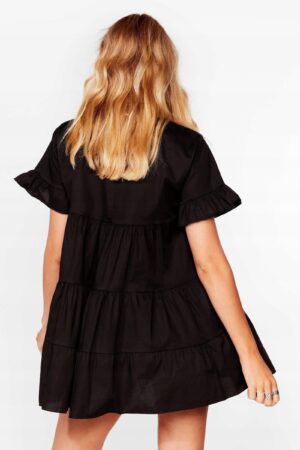 M1G015 ROZKLOSZOWANA KRÓTKA CZARNA SUKIENKA FALBANY NASTY GAL XL - obrazek 3