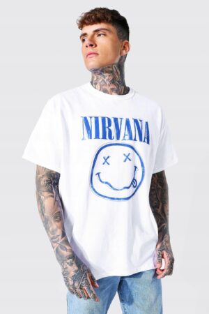 Z9F306 BOOHOO T-SHIRT MĘSKI BIAŁY CASUAL NIRVANA S - obrazek 3