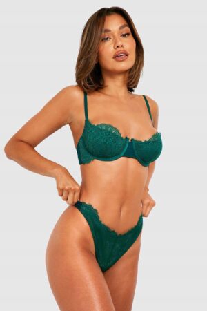 X8F325 BOOHOO ZIELONY BIUSTONOSZ KORONKOWY Z FISZBINAMI 75D