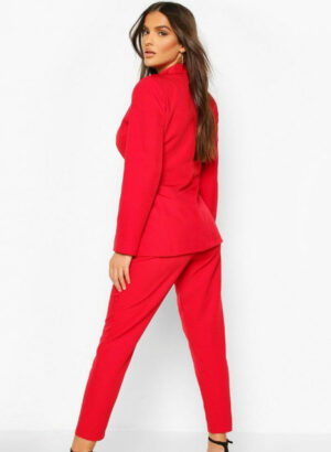 X0B002 ELEGANCKIE MATERIAŁOWE SPODNIE 7/8 CZERWONE BOOHOO 40 - obrazek 3