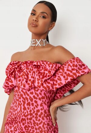 X0E301 SATYNOWA WZORZYSTA SUKIENKA ZWIERZĘCY PRINT RÓŻOWA MISSGUIDED 40 - obrazek 2