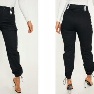 M3G306 CZARNE SPODNIE MATERIAŁOWE BOJÓWKI CARGO PRETTYLITTLETHING XL