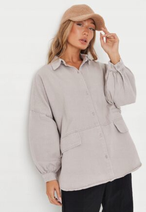 Z6D007 JEANSOWA KOSZULA DAMSKA BEŻOWA MISSGUIDED PETITE 34 - obrazek 5