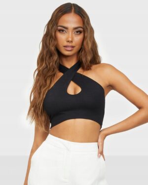 X2B102 NELLY CZARNY ASYMETRYCZNY CROP TOP 38 M - obrazek 2
