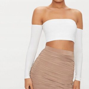 Z9F108 PRETTYLITTLETHING BIAŁY CROP TOP Z DŁUGIM RĘKAWEM 40 L