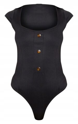 Z0A112 PRETTYLITTLETHING DOPASOWANE CZARNE DAMSKIE BODY Z GUZIKAMI 32 - obrazek 2