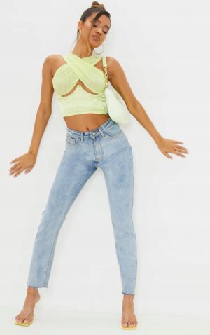 X5E013 PLT SATYNOWY CROP TOP LIMONKA SZYFON 34 XS - obrazek 3