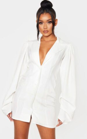Z3C011 PRETTYLITTLETHING BIAŁA SUKIENKA KOSZULA SZEROKIE RĘKAWY 34 XS - obrazek 2