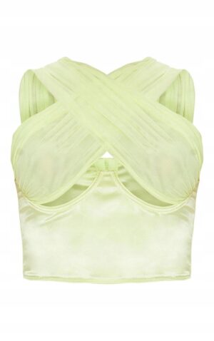 X5E013 PLT SATYNOWY CROP TOP LIMONKA SZYFON 34 XS - obrazek 2