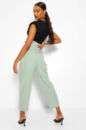 Z2G201 BOOHOO ECRU SPODNIE PAPERBAG 7/8 M M - obrazek 4