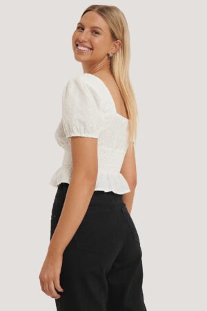 Z2E005 NA-KD KRÓTKI TOP HAFT BIAŁY BOHO _ S - obrazek 5
