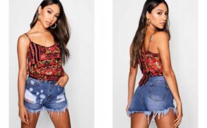 M7E112 BOOHOO WZORZYSTY KRÓTKI TOP NA RAMIĄCZKACH KOLOROWY 42 XL